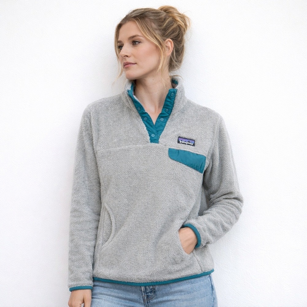 Patagonia Re-Tool Snap-T Fleece Gray Teal Pullover Outdoor Hiking Gorpcore M